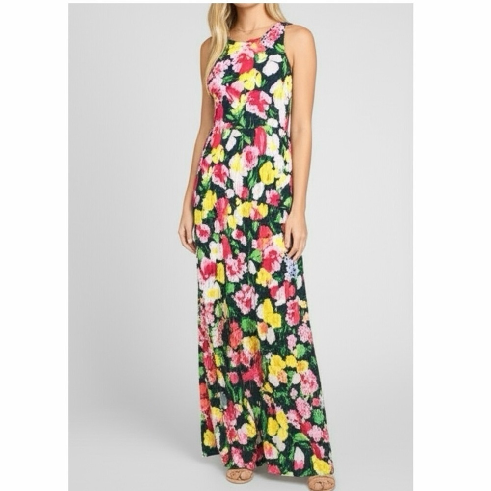 Beeson River Garden Flower Floral Slit Maxi Dress Slimming Silhouette Sleeveless